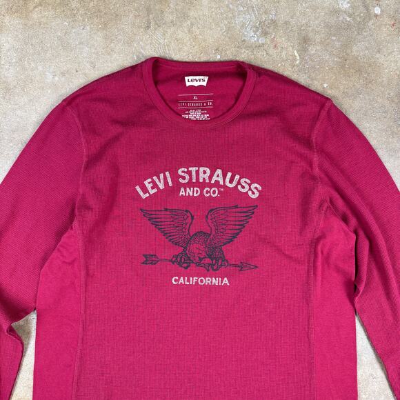 Levi’s Thermal Long Sleeve Shirt Men’s XL Deep Red Burgundy Eagle Graphic Logo - Picture 2 of 9